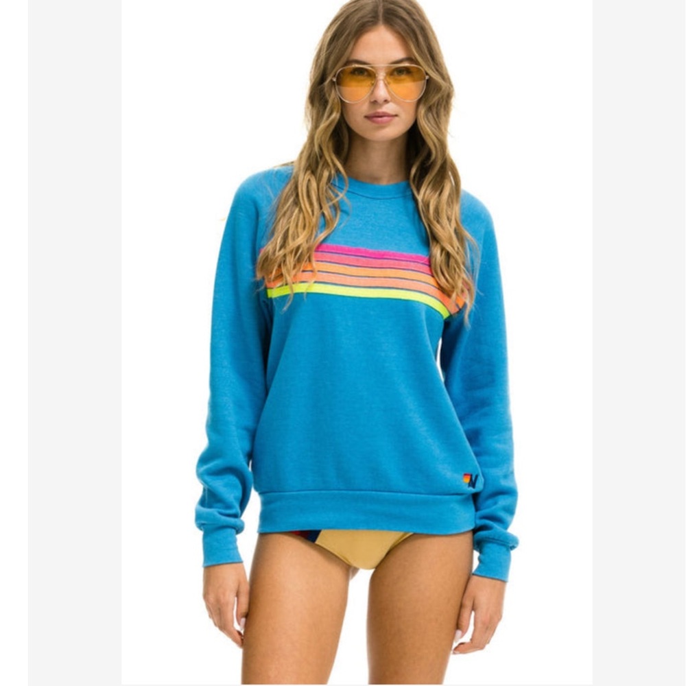 Aviator Nation 5 stripe crew, ocean, small